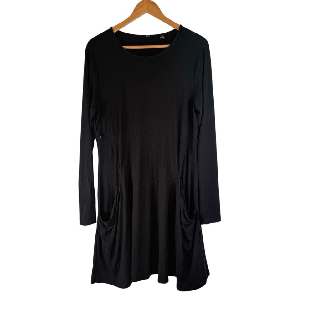 Betabrand Women’s black long-sleeve travel dress Modal Silk Size Medium